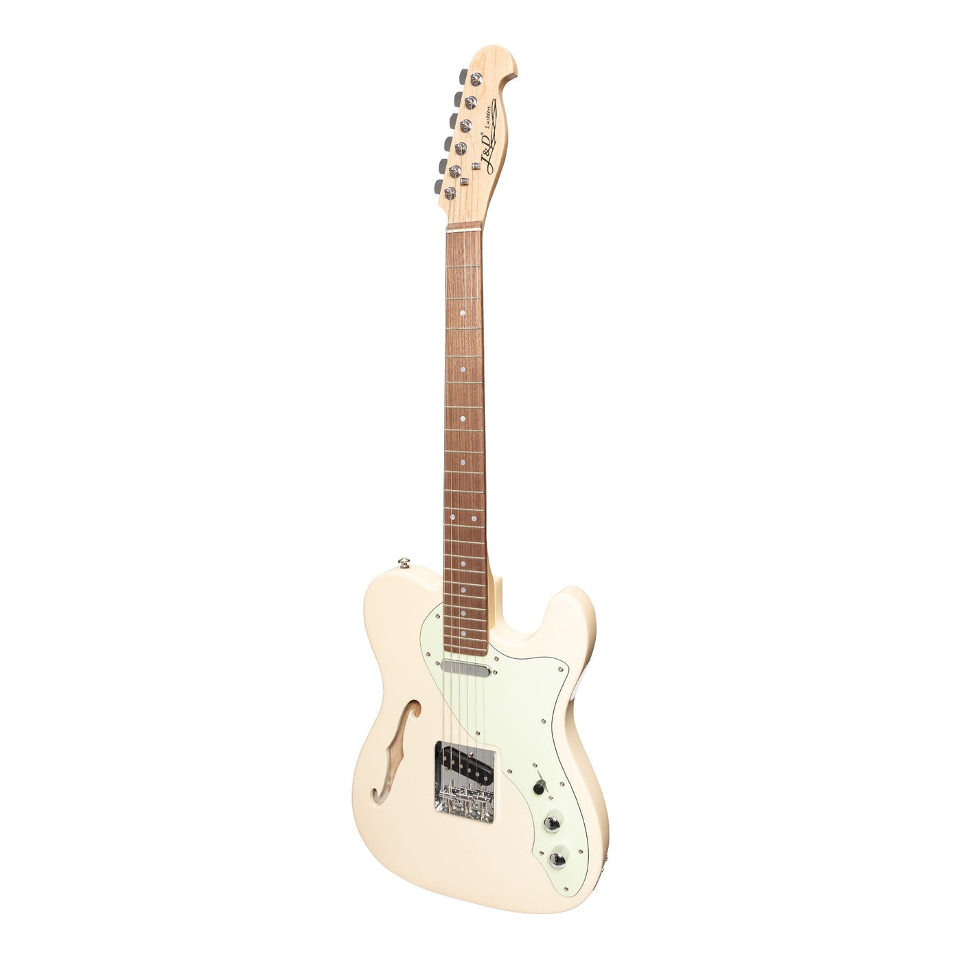 J D Luthiers Thinline TE Style Electric Guitar Vintage White
