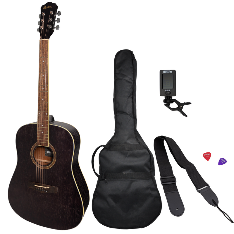 MP-D2-BLK-Martinez '41 Series' Dreadnought Acoustic Guitar Pack (Black)-Living Music