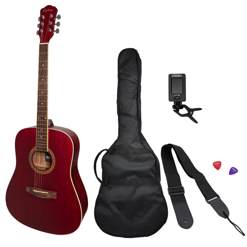 MP-D2-RED-Martinez '41 Series' Dreadnought Acoustic Guitar Pack (Red)-Living Music