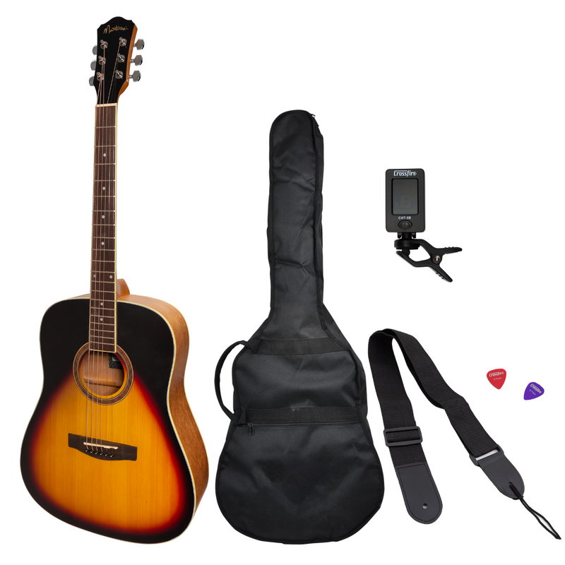 MP-D2-TSB-Martinez '41 Series' Dreadnought Acoustic Guitar Pack (Tobacco Sunburst)-Living Music