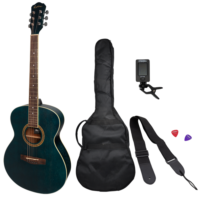 MP-F2-BLU-Martinez '41 Series' Folk Size Acoustic Guitar Pack (Blue)-Living Music