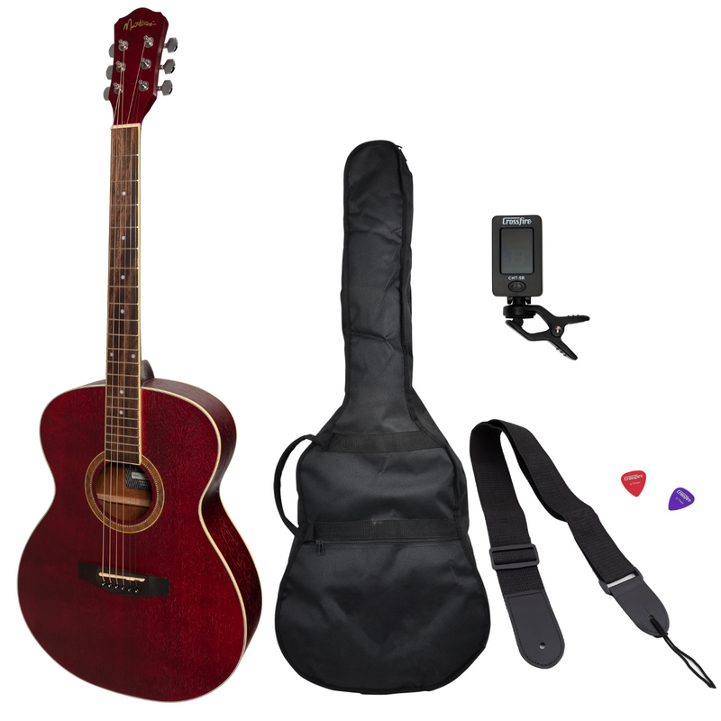 MP-F2-RED-Martinez '41 Series' Folk Size Acoustic Guitar Pack (Red)-Living Music