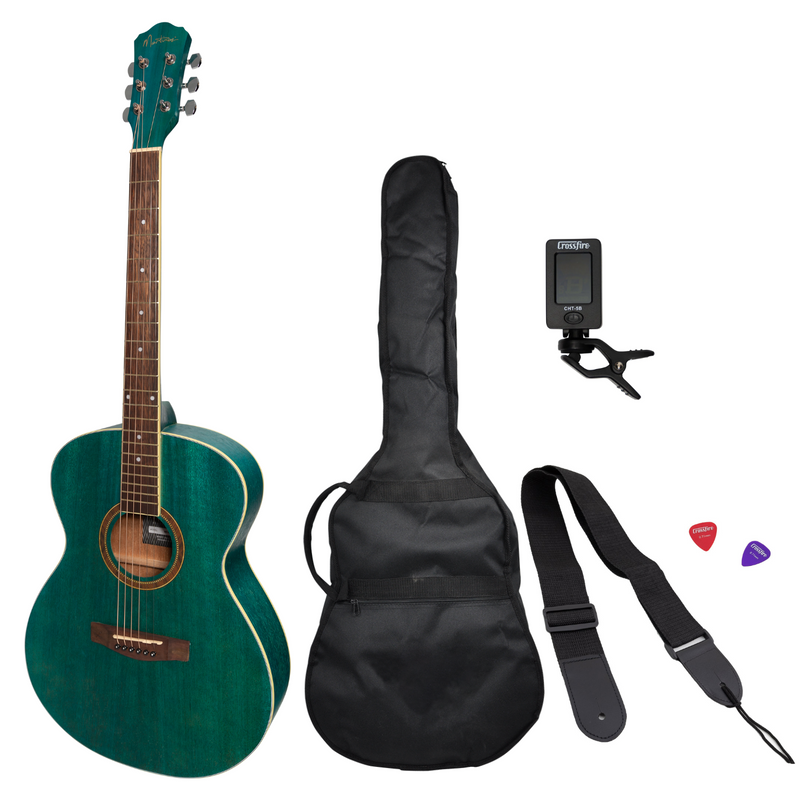 MP-F2-TGR-Martinez '41 Series' Folk Size Acoustic Guitar Pack (Teal Green)-Living Music