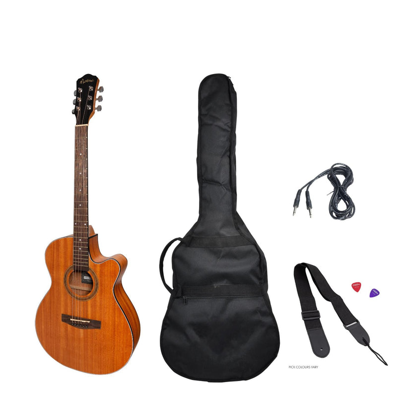 MP-F4-MAH-Martinez '41 Series' Folk Size Cutaway Acoustic-Electric Guitar Pack (Mahogany)-Living Music