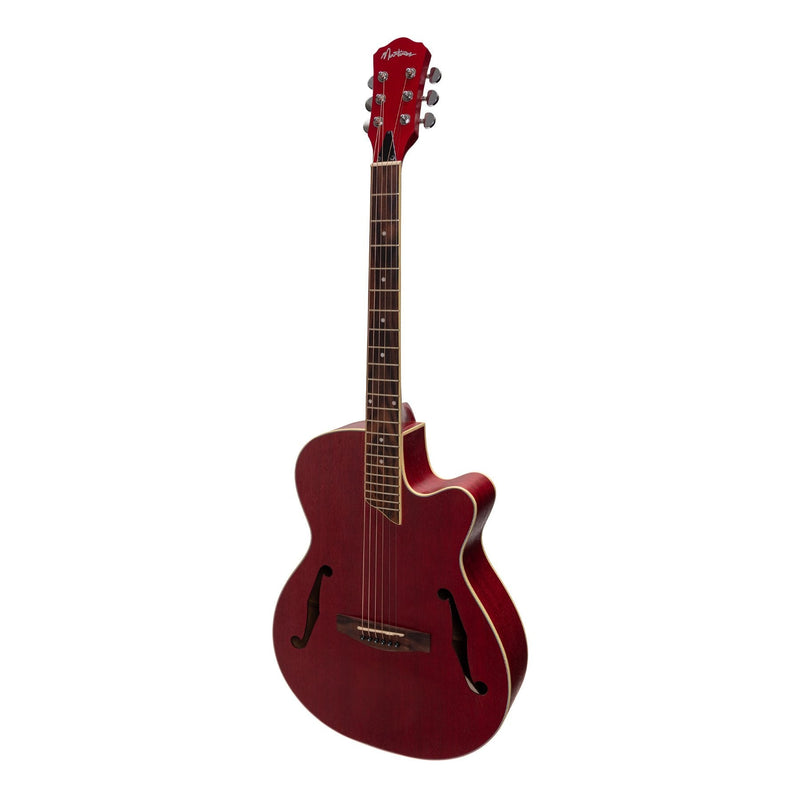 MJH-3CP-RED-Martinez Jazz Hybrid Acoustic-Electric Small Body Cutaway Guitar (Red)-Living Music