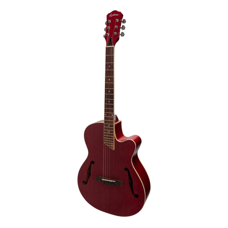 MJH-3C-RED-Martinez Jazz Hybrid Acoustic Small Body Cutaway Guitar (Red)-Living Music