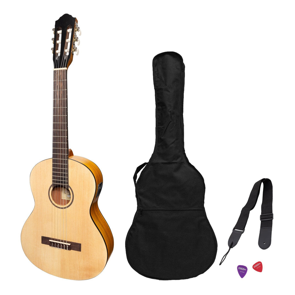 MP-34TL-SK-Martinez Left Handed 3/4 Size Student Classical Guitar Pack with Built In Tuner (Spruce/Koa)-Living Music