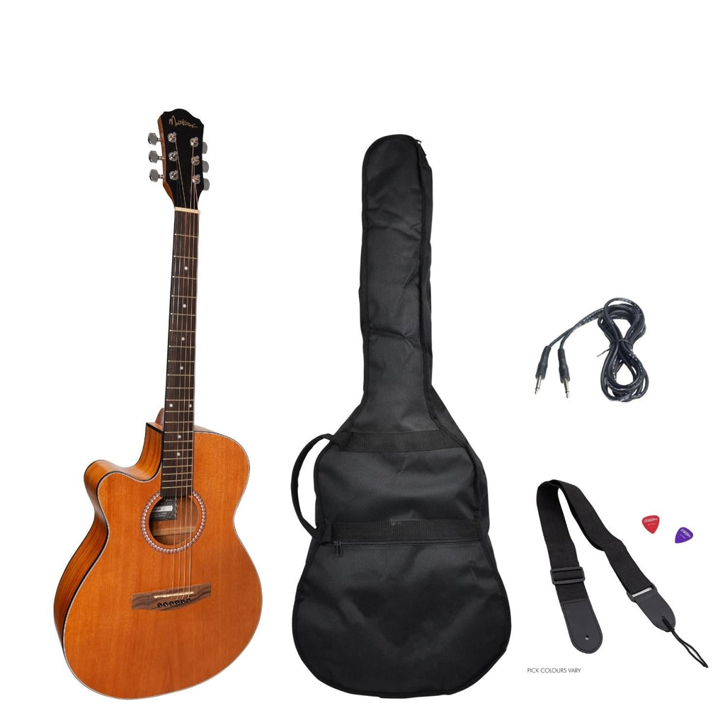 MP-F4L-MAH-Martinez Left-Handed '41 Series' Folk Size Cutaway Acoustic-Electric Guitar Pack (Mahogany)-Living Music