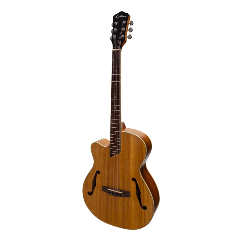 MJH-3CPL-KOA-Martinez Left Handed Jazz Hybrid Acoustic-Electric Small Body Cutaway Guitar (Koa)-Living Music