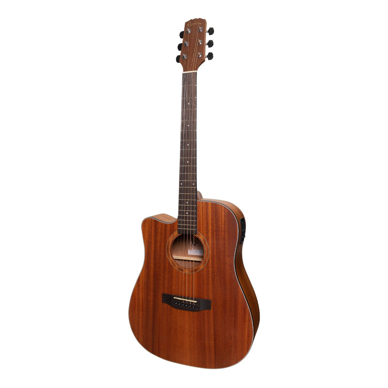 MNDC-15SL-MOP-Martinez 'Natural Series' Left Handed Solid Mahogany Top Acoustic-Electric Dreadnought Cutaway Guitar (Open Pore)-Living Music