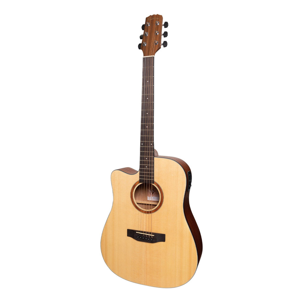 MNDC-15L-SOP-Martinez 'Natural Series' Left Handed Spruce Top Acoustic-Electric Dreadnought Cutaway Guitar (Open Pore)-Living Music