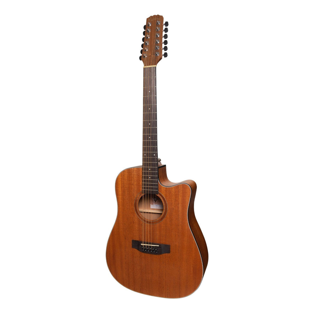 MNDC-1512S-MOP-Martinez 'Natural Series' Solid Mahogany Top 12-String Acoustic-Electric Dreadnought Cutaway Guitar (Open Pore)-Living Music
