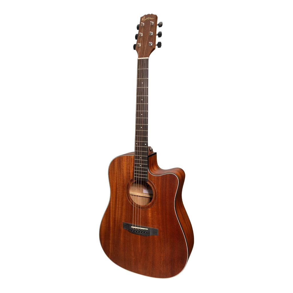 MNDC-15S-MOP-Martinez 'Natural Series' Solid Mahogany Top Acoustic-Electric Dreadnought Cutaway Guitar (Open Pore)-Living Music