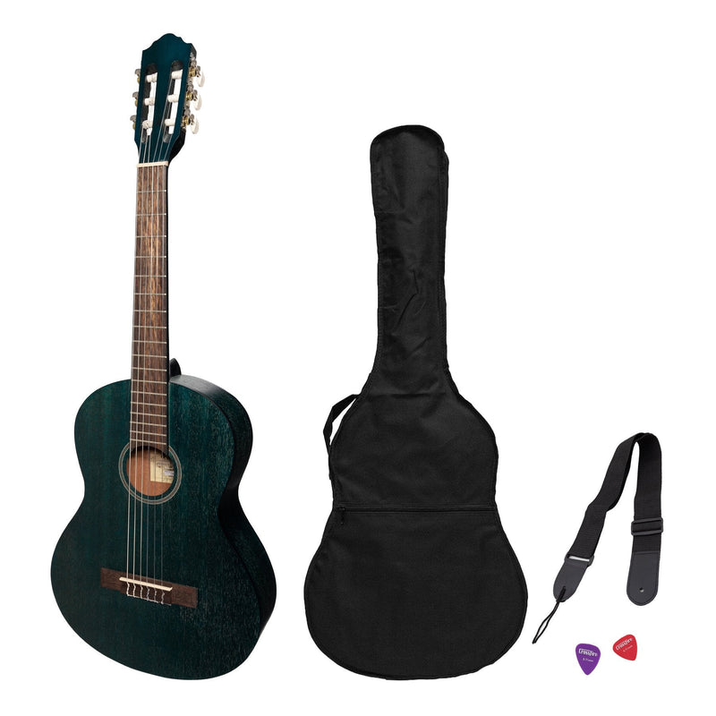 -Martinez 'Slim Jim' 3/4 Size Student Classical Guitar Pack with Built In Tuner (Blue)-Living Music