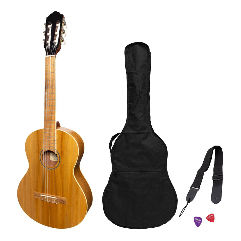 MP-SJ34T-JTK-Martinez 'Slim Jim' 3/4 Size Student Classical Guitar Pack with Built In Tuner (Jati-Teakwood)-Living Music