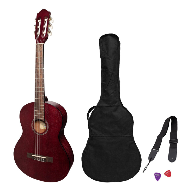 MP-SJ34T-RED-Martinez 'Slim Jim' 3/4 Size Student Classical Guitar Pack with Built In Tuner (Red)-Living Music