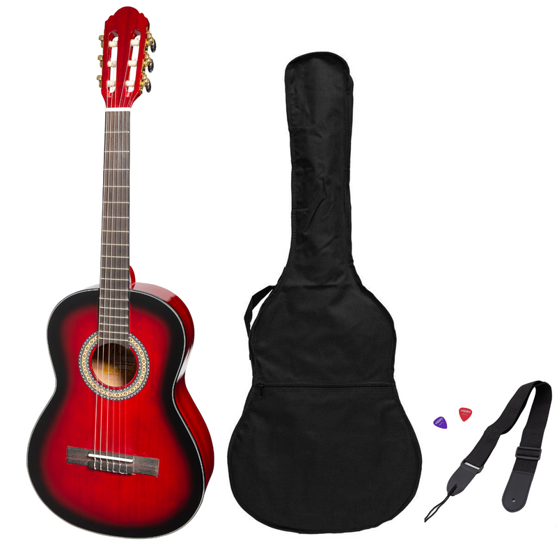 MP-SJ34GT-TWR-Martinez 'Slim Jim' G-Series 3/4 Size Student Classical Guitar Pack with Built In Tuner (Trans Wine Red-Gloss)-Living Music