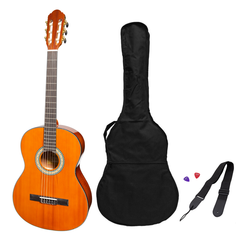 MP-SJ44GT-AMB-Martinez 'Slim Jim' G-Series Full Size Student Classical Guitar Pack with Built In Tuner (Amber-Gloss)-Living Music