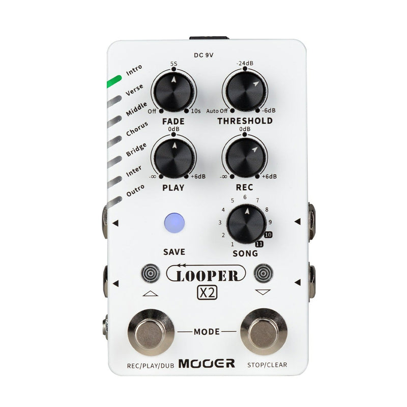MEP-LX2-Mooer Dual Footswitch 'Looper X2' Stereo Looper Guitar Effects Pedal-Living Music