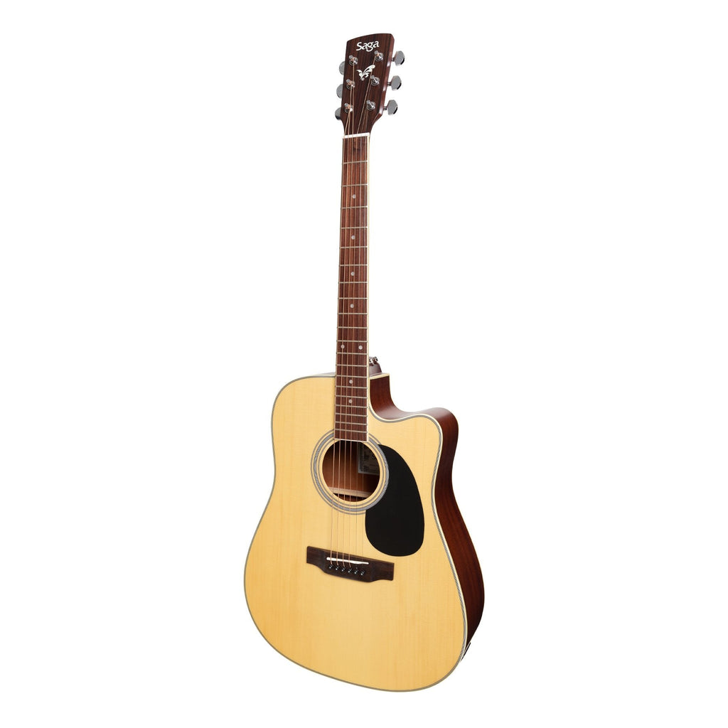 -Saga '700 Series' Solid Spruce Top Acoustic-Electric Dreadnought Cutaway Guitar (Natural Satin)-Living Music