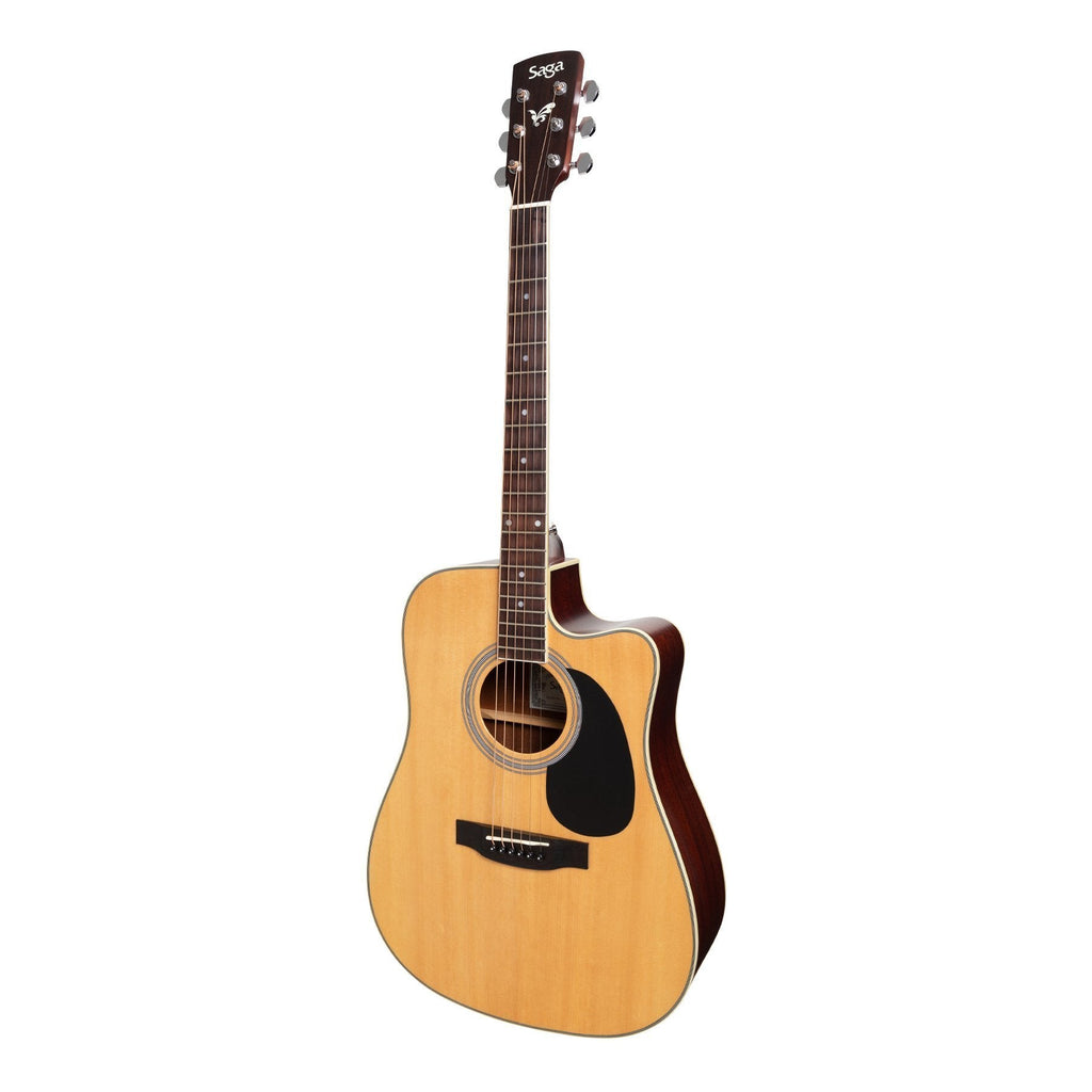 -Saga '700 Series' Solid Spruce Top Acoustic-Electric Dreadnought Cutaway Guitar (Natural Satin)-Living Music