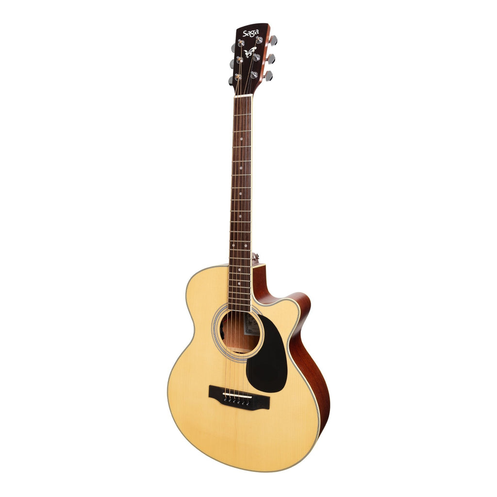 -Saga '700 Series' Solid Spruce Top Acoustic-Electric Small-Body Cutaway Guitar (Natural Satin)-Living Music