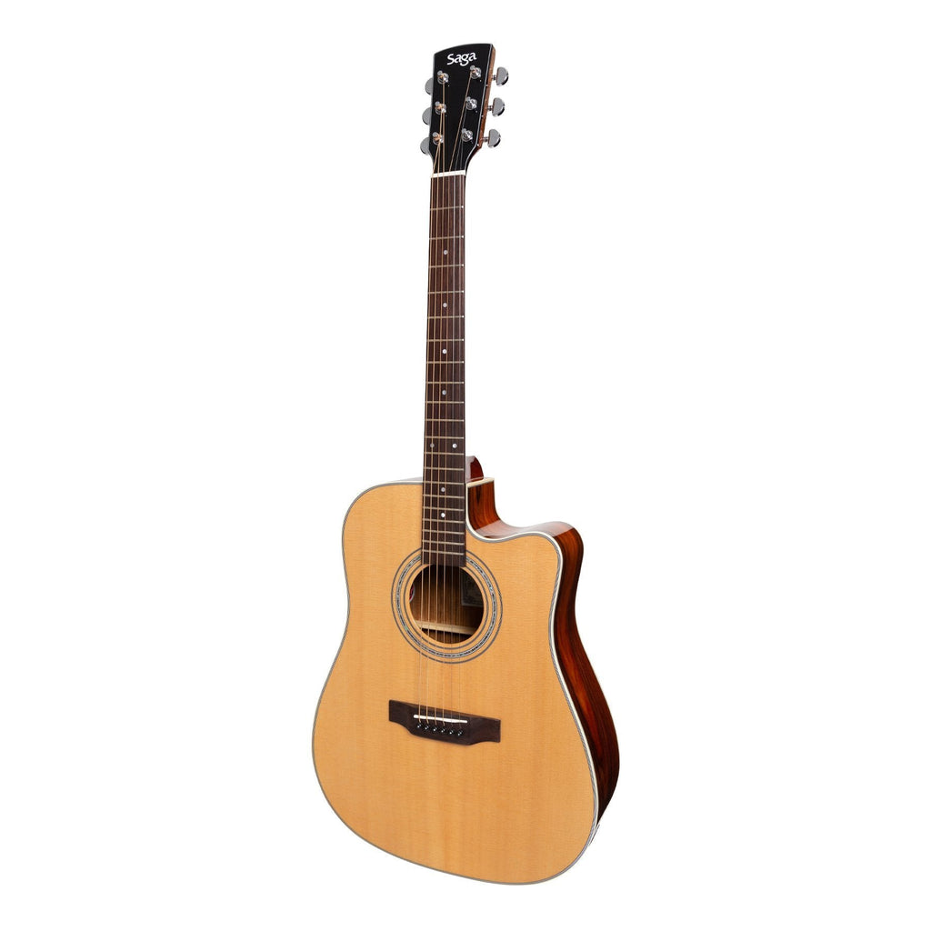 -Saga '850 Series' Solid Spruce Top Acoustic-Electric Dreadnought Cutaway Guitar (Natural)-Living Music