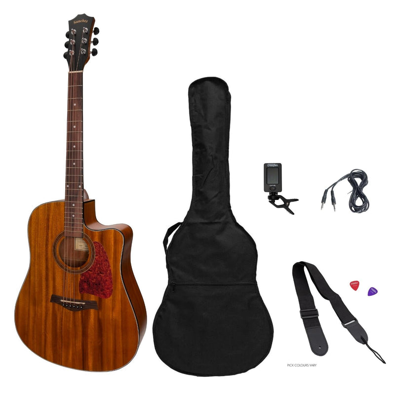 SP-D4-KOA-Sanchez Acoustic-Electric Dreadnought Cutaway Guitar Pack (Koa)-Living Music