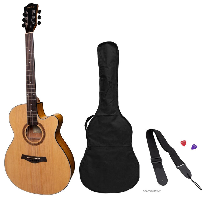 SP-F4-SA-Sanchez Acoustic-Electric Small Body Cutaway Guitar Pack (Spruce/Acacia)-Living Music