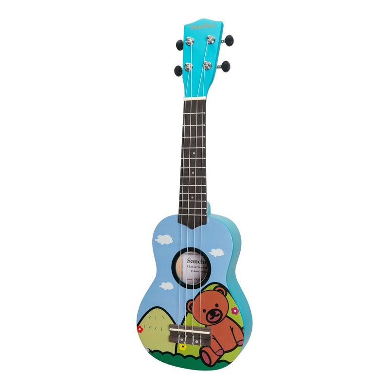 SU-F30-7-Sanchez 'Friendly Folk' Soprano Ukulele (Blue/Bear)-Living Music