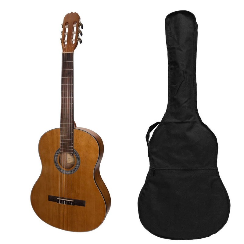 SS-C39ET-KOA-Sanchez Full Size Student Acoustic-Electric Classical Guitar with Pickup and Gig Bag (Koa)-Living Music