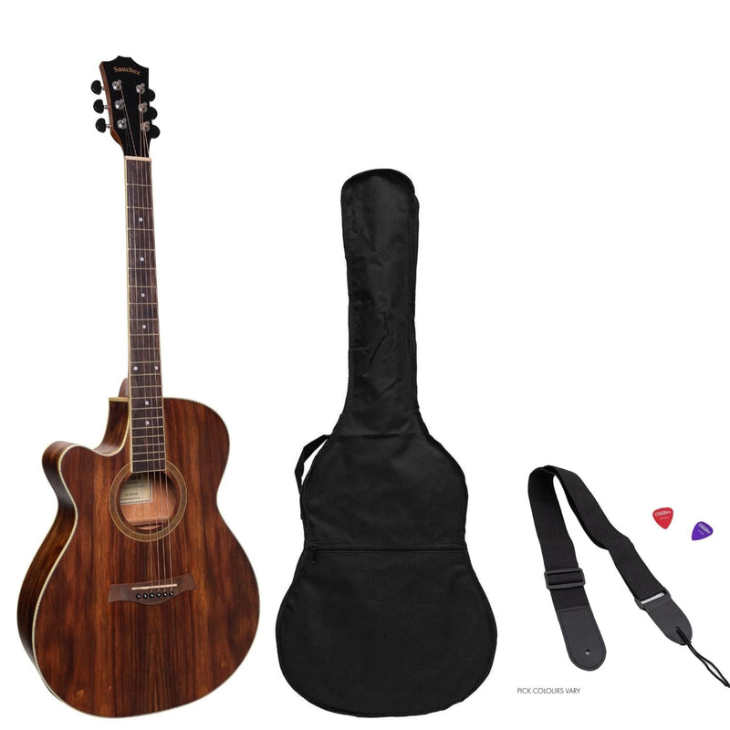 SP-F4L-RWD-Sanchez Left Handed Acoustic-Electric Small Body Cutaway Guitar Pack (Rosewood)-Living Music