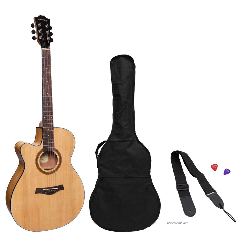SP-F4L-SA-Sanchez Left Handed Acoustic-Electric Small Body Cutaway Guitar Pack (Spruce/Acacia)-Living Music