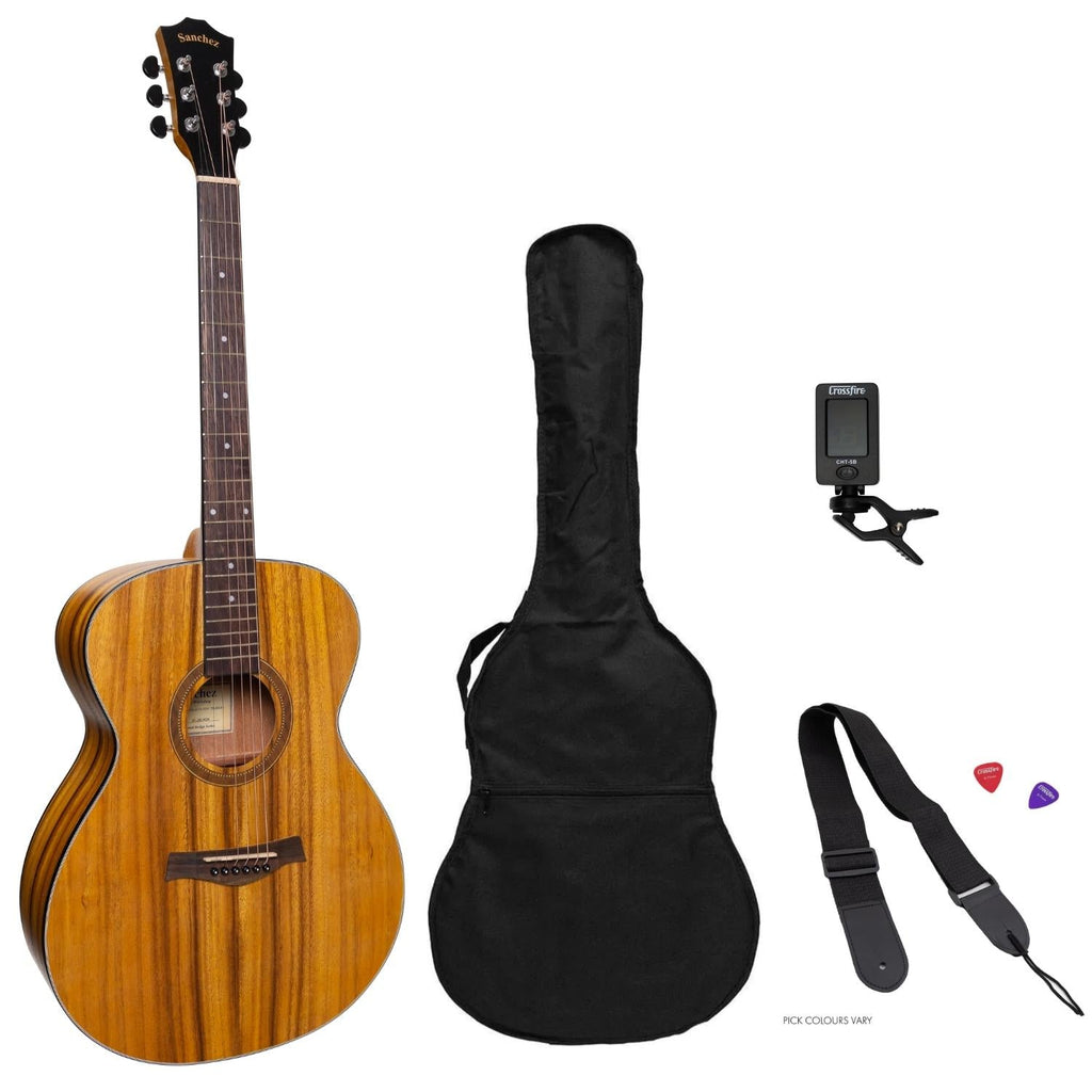 SP-F2L-KOA-Sanchez Left Handed Acoustic Small Body Guitar Pack (Koa)-Living Music