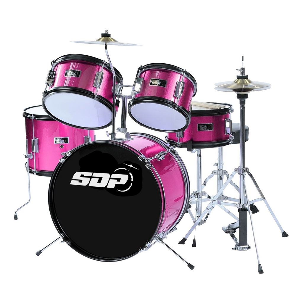 SDJ-40-PNK-Sonic Drive 5-Piece Junior Drum Kit (Metallic Pink)-Living Music