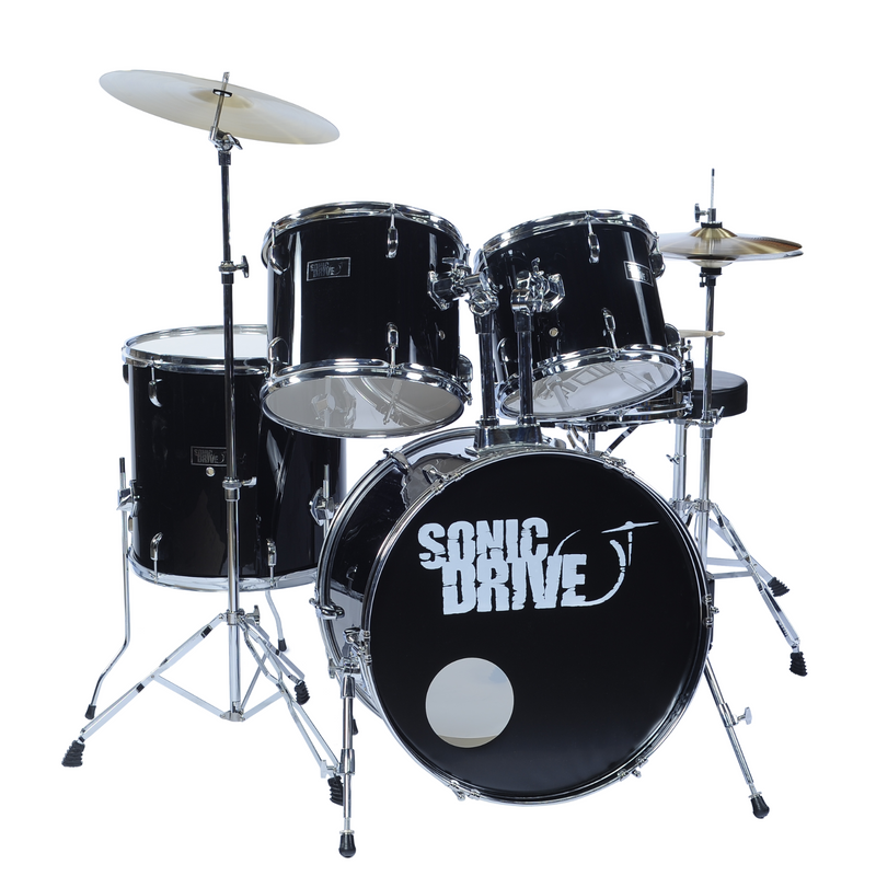 SDP-0-BLK-Sonic Drive 5-Piece Rock Drum Kit with 22" Bass Drum (Black w/ Chrome Hardware)-Living Music