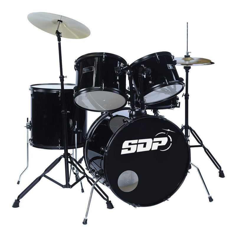 SDP-BK12-BLK-Sonic Drive 5-Piece Rock Drum Kit with 22" Bass Drum (Black w/ Matte Black Hardware)-Living Music