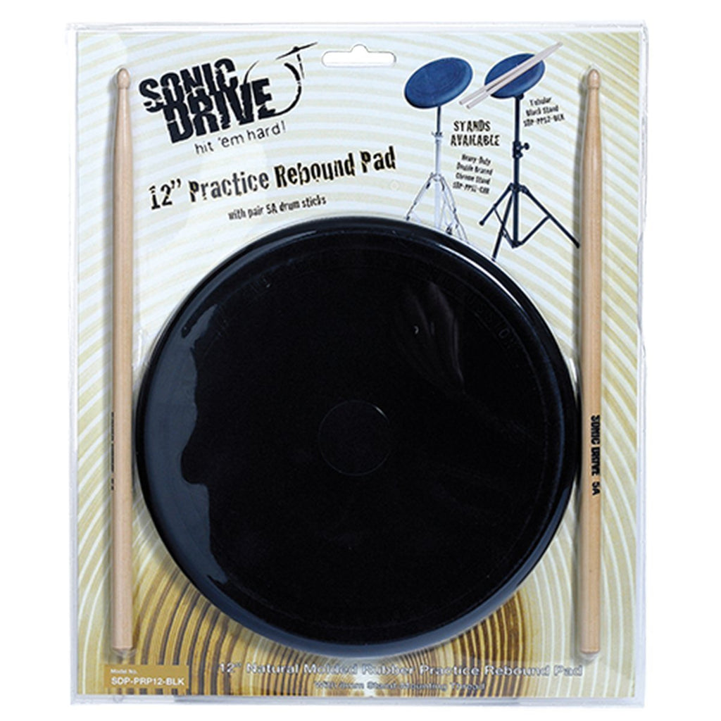 SDP-PRP12-BLK-Sonic Drive Natural Rebound Drum Practise Pad Set (12")-Living Music
