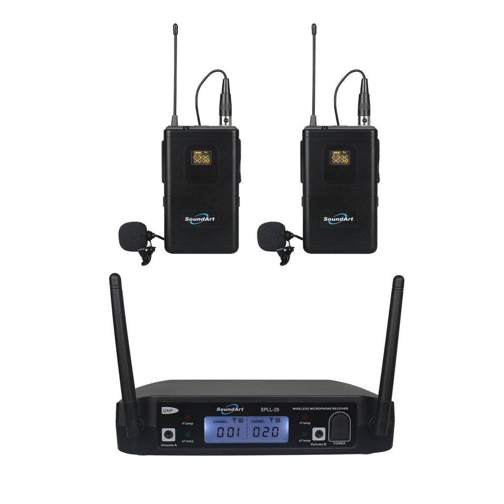 SPLL-20-2BP-SoundArt Dual Channel UHF Wireless Microphone System with 2 x Lapel and Headset Mics-Living Music