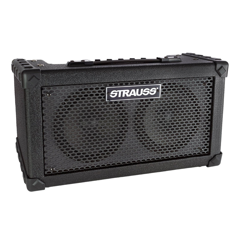 -Strauss 'Busker' 20 Watt Solid State Rechargeable DC Amplifier (Black)-Living Music
