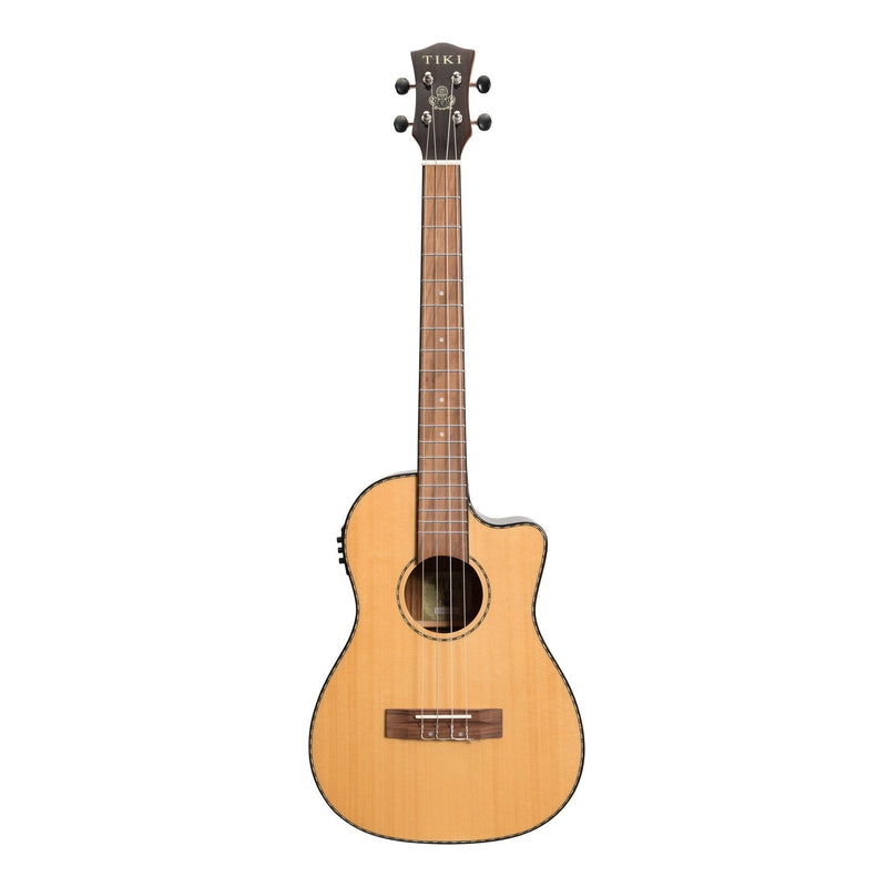 TSB-22CP-NGL-Tiki '22 Series' Spruce Solid Top Electric Cutaway Baritone Ukulele with Hard Case (Natural Gloss)-Living Music