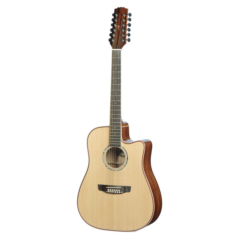 TRC-112-NGL-Timberidge '1 Series' 12-String Spruce Solid Top Acoustic-Electric Dreadnought Cutaway Guitar (Natural Gloss)-Living Music