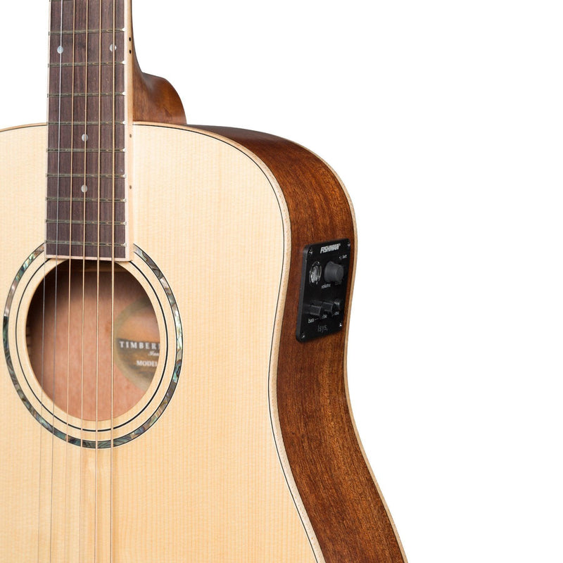 -Timberidge '1 Series' Left Handed Spruce Solid Top Acoustic-Electric Traveller Mini Guitar (Natural Satin)-Living Music