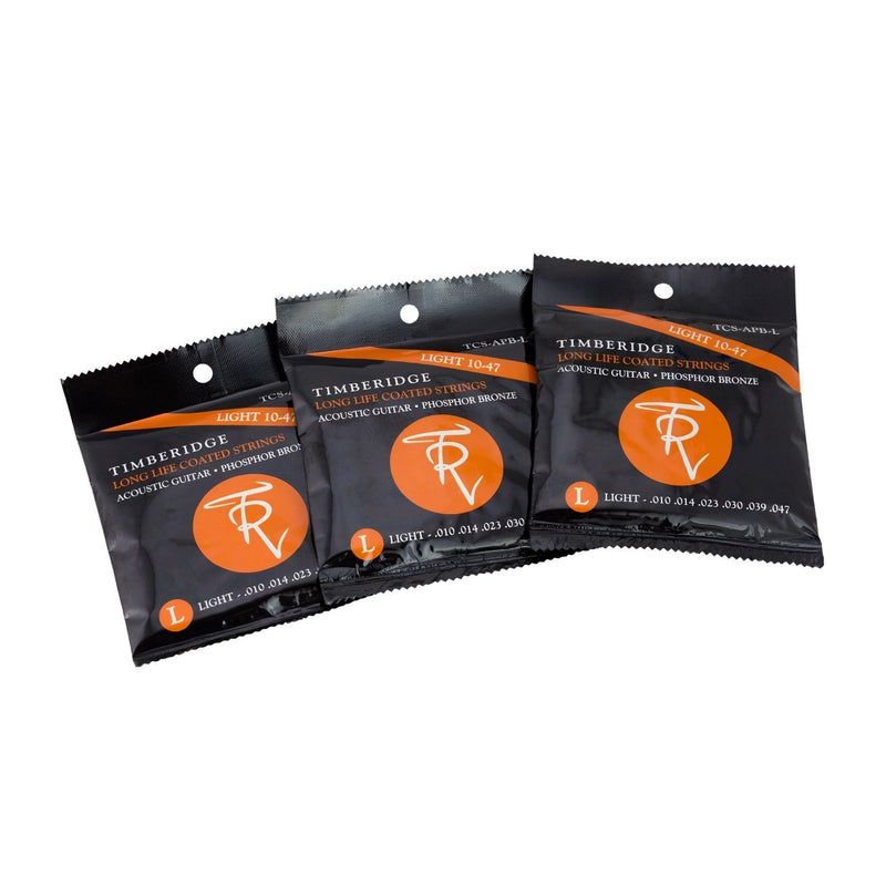 -Timberidge 3 Pack Light Phosphor Bronze Long Life Coated Acoustic Guitar Strings (10-47)-Living Music