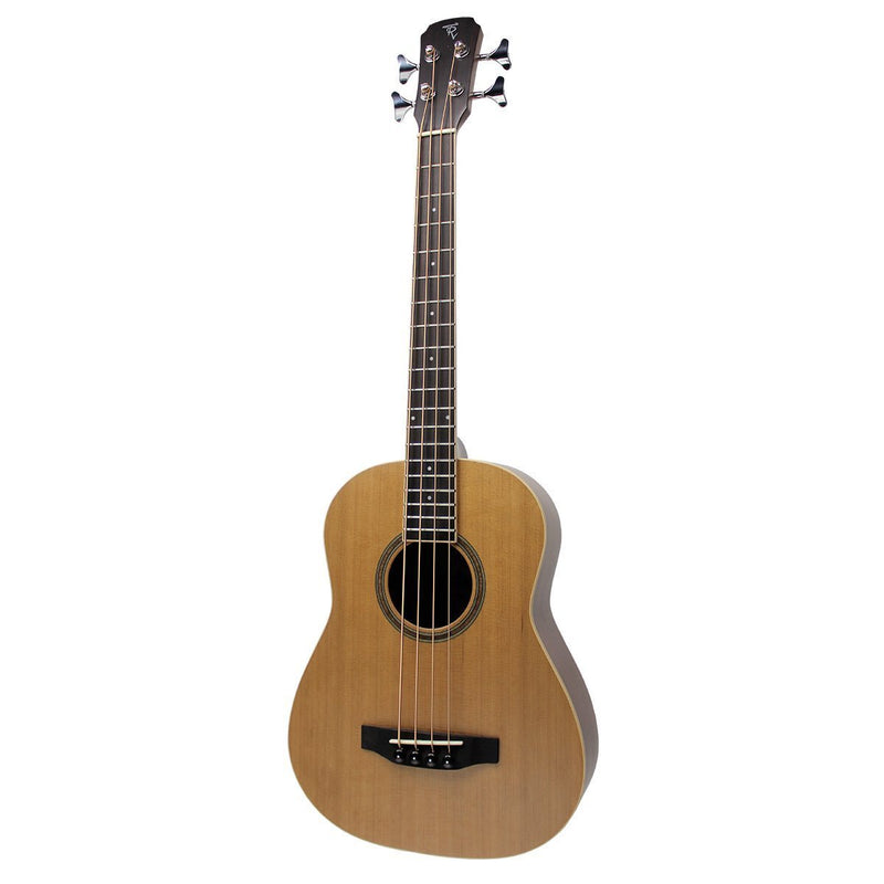 -Timberidge '4 Series' Cedar Solid Top Acoustic-Electric Bass Travel Guitar with Gig Bag (Natural Satin)-Living Music