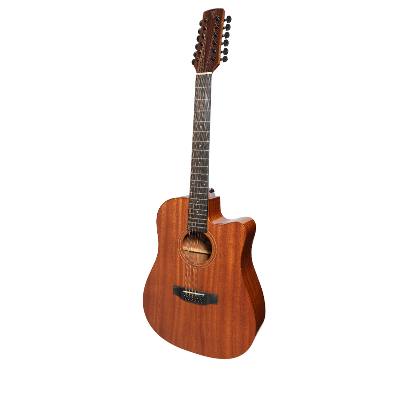 TRC-MM12-NGL-Timberidge 'Messenger Series' 12-String Mahogany Solid Top Acoustic-Electric Dreadnought Cutaway Guitar (Natural Gloss)-Living Music