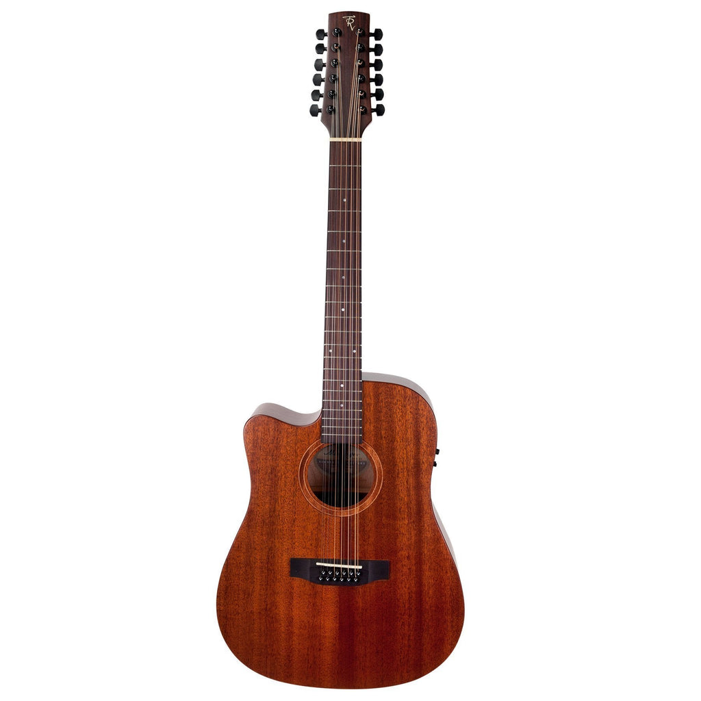 -Timberidge 'Messenger Series' Left Handed 12-String Mahogany Solid Top Acoustic-Electric Dreadnought Cutaway Guitar (Natural Satin)-Living Music