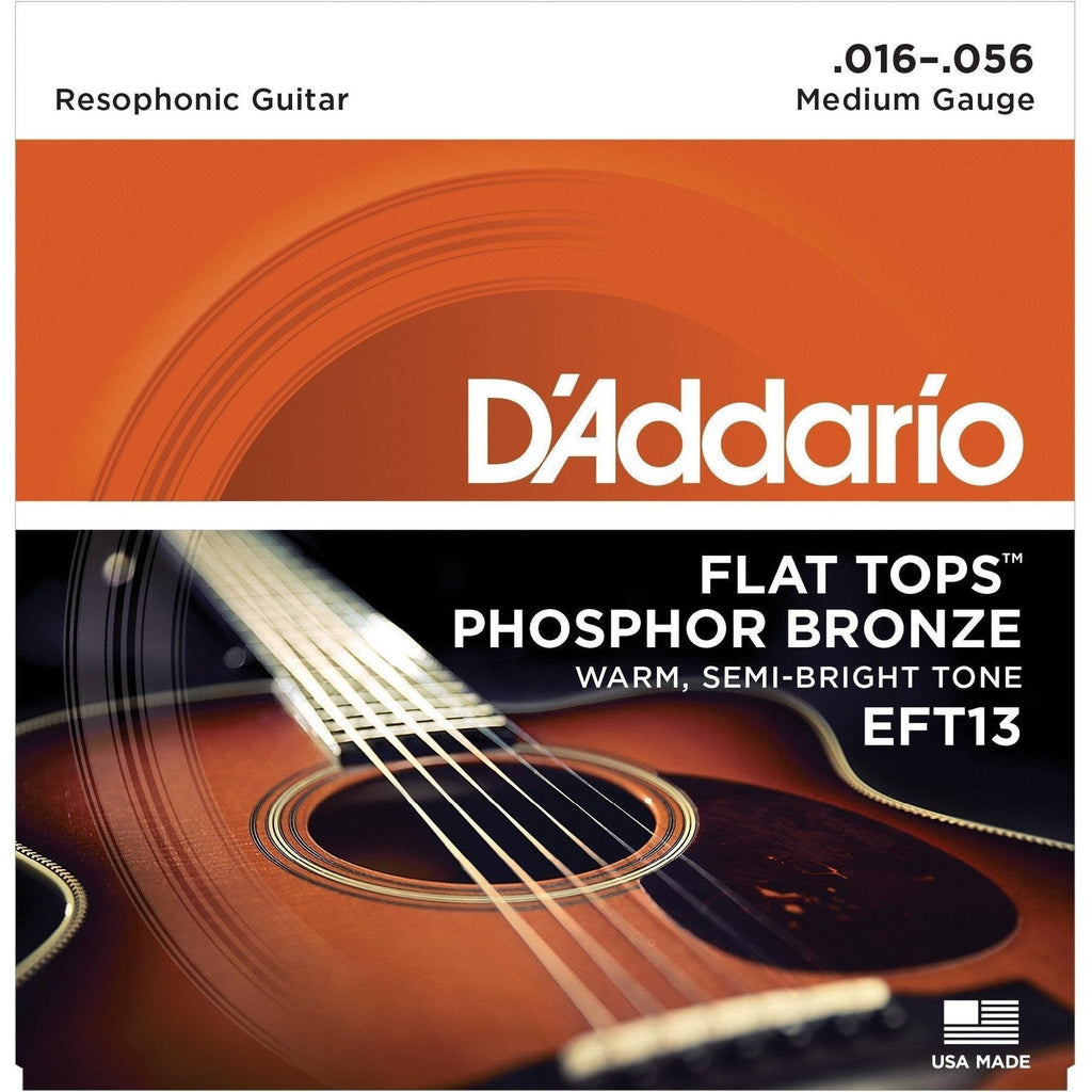 EFT13-D'Addario EFT13 Phosphor Bronze Flat Tops Medium Resophonic Guitar Strings (15-56)-Living Music