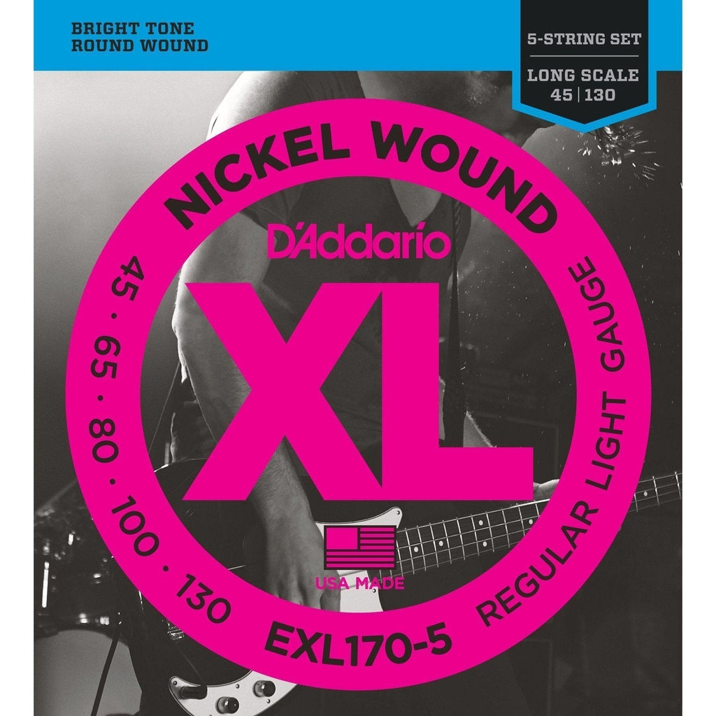 EXL170-5-D'Addario EXL170-5 Regular Light 5-String Bass Guitar Strings (45-130)-Living Music