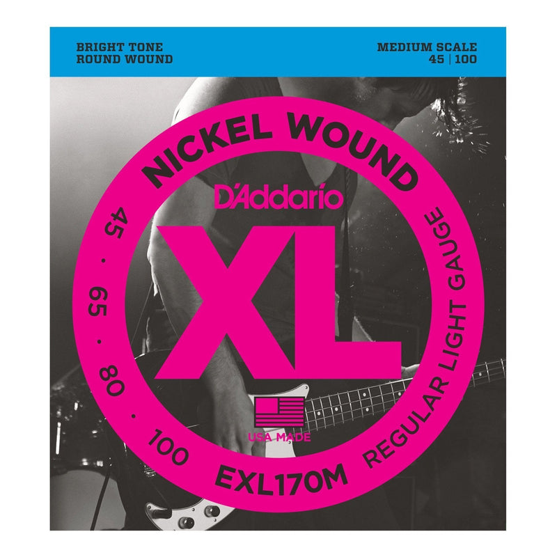 EXL170M-D'Addario EXL170M Regular Light Medium Scale Bass Guitar Strings (45-100)-Living Music